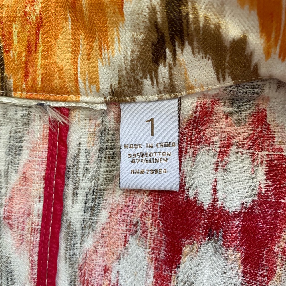 Chico’s Multi Color Ikat Print Open Front Jacket - Picture 7 of 10